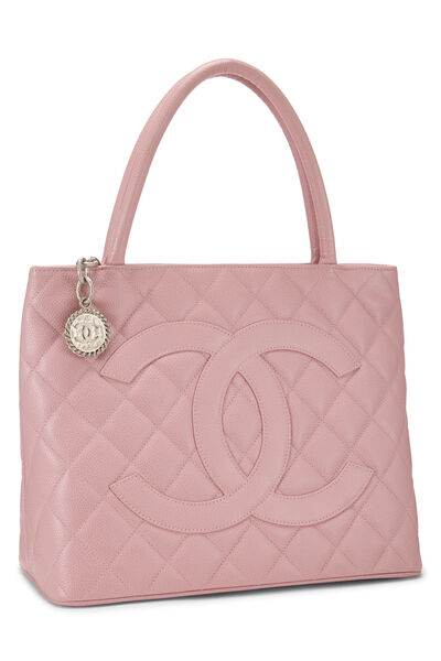 Pink Quilted Caviar Medallion Tote, , large