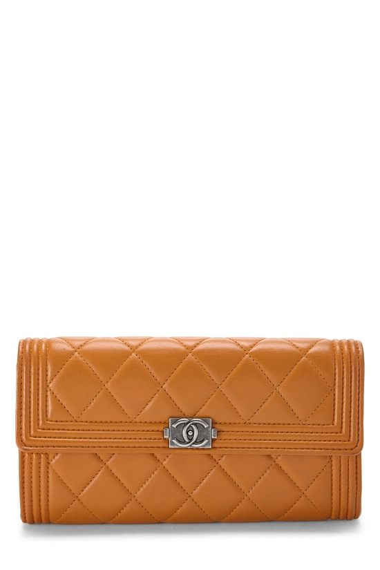 Orange Quilted Lambskin Boy Wallet, , large image number 0