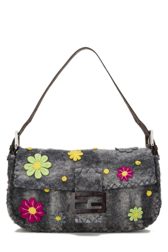 Grey Wool Felt Floral Appliqu&eacute; Baguette, , large image number 0