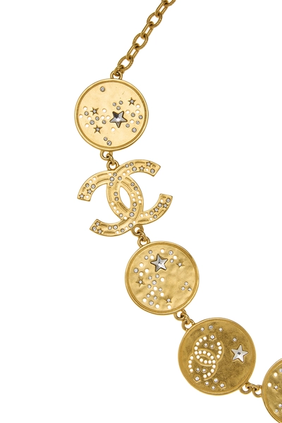 Gold Crystal Medallion Necklace, , large