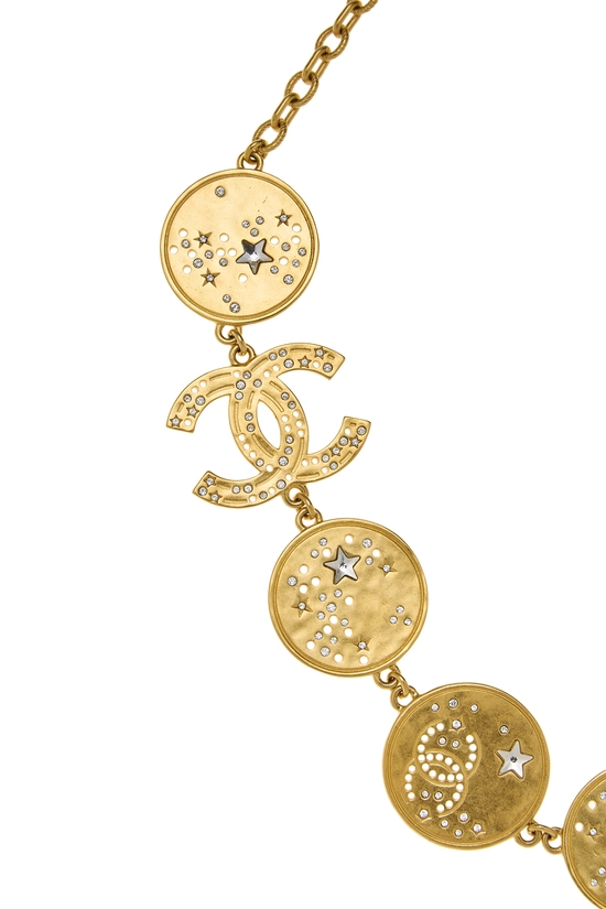 Gold Crystal Medallion Necklace, , large image number 1