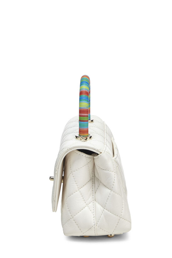 White Quilted Lambskin Rainbow Coco Handle Bag Mini, , large image number 3