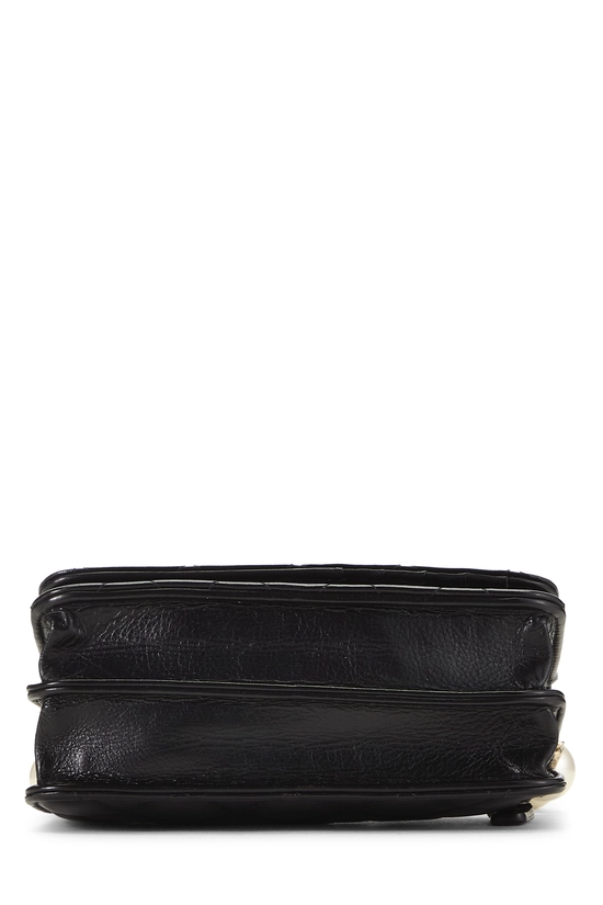 Black Quilted Lambskin Faux Pearl Chain Clutch, , large image number 4