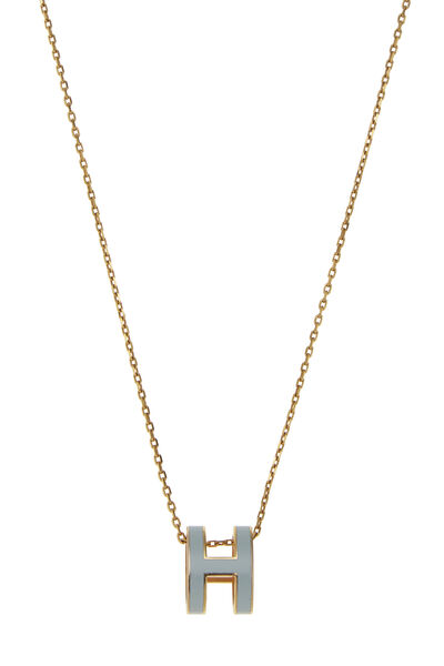 Gold & Pale Blue Pop H Necklace, , large
