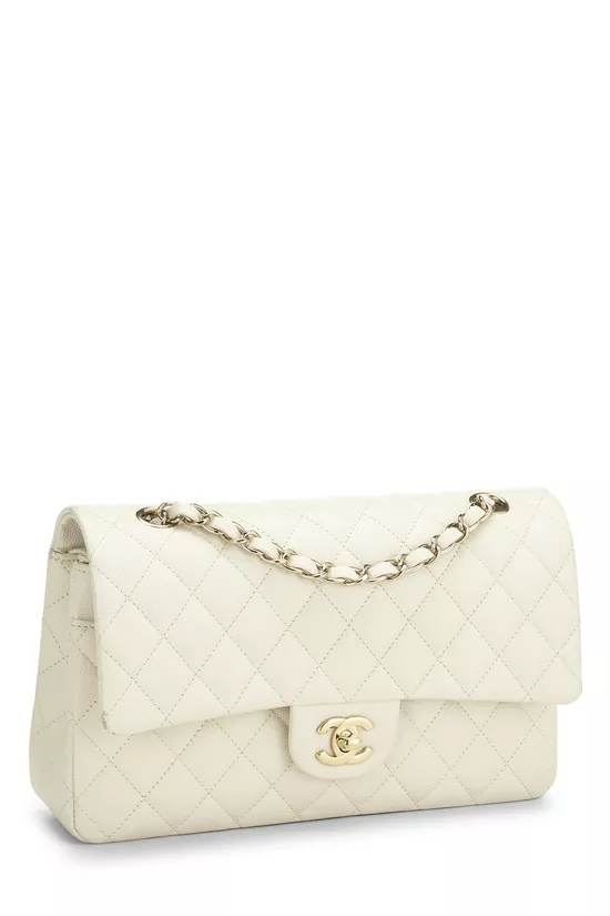 White Quilted Caviar Classic Double Flap Medium, , large image number 1