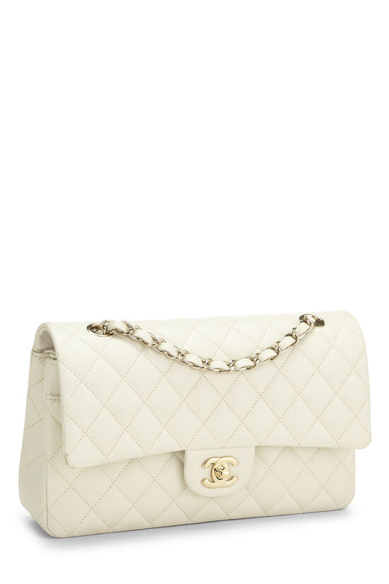 White Quilted Caviar Classic Double Flap Medium, , large image number 1