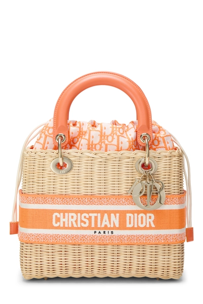 Christian Dior Orange Wicker Lady Dior Medium