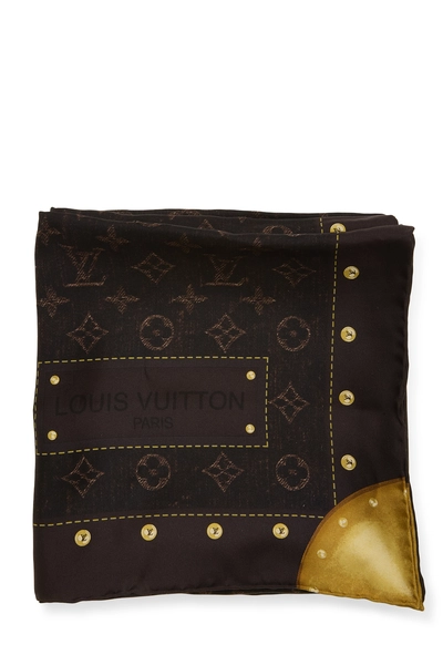 Brown Monogram Silk Scarf, , large