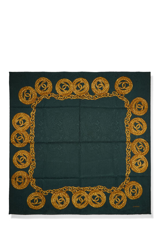 Green Silk 'CC' Scarf, , large image number 0