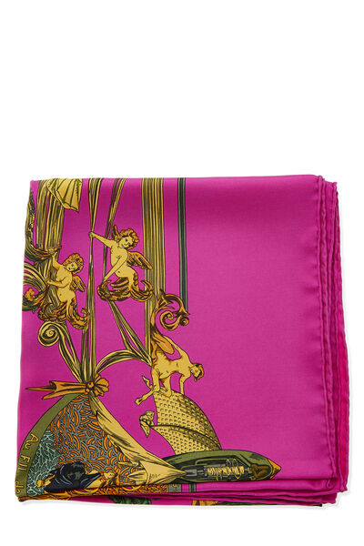 Pink & Multicolor 'Au fil de la Soie' Silk Scarf 90, , large