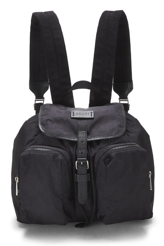 Black Nylon Double Pocket Backpack, , large image number 0