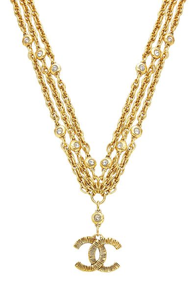 Gold Crystal 'CC' & Links Necklace, , large