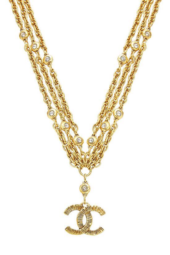 Gold Crystal 'CC' & Links Necklace, , large image number 1
