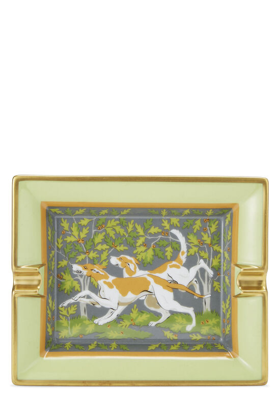 Green & Multicolor Dog Motif Porcelain Ashtray, , large image number 0