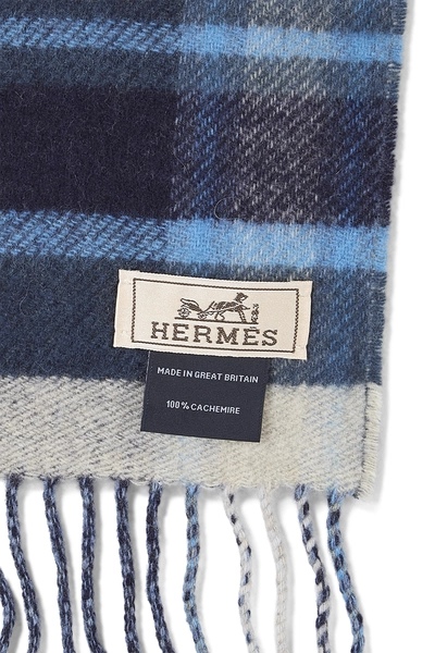 Blue Cashmere Fringe Scarf, , large