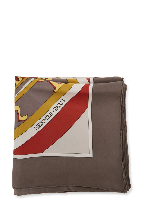 Grey & Multicolor 'Mecanique du Temps' Silk Scarf 90, , large image number 1