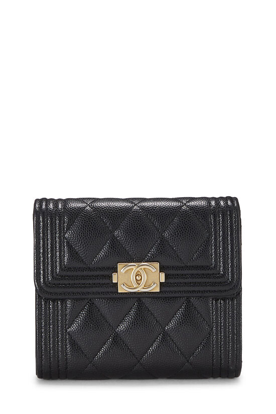 Chanel Black Quilted Caviar Boy Compact Wallet Q6A4OQ0FKB000
