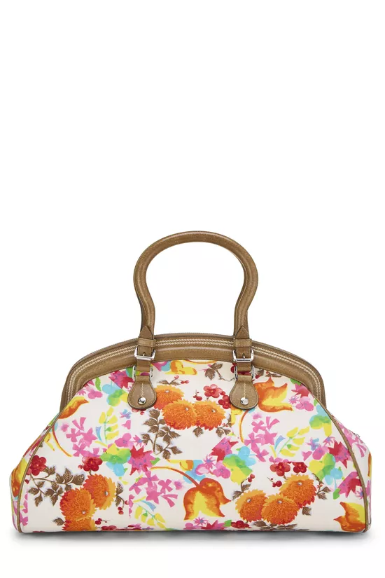 Multicolored Floral Canvas Frame Satchel Handbag, , large image number 3