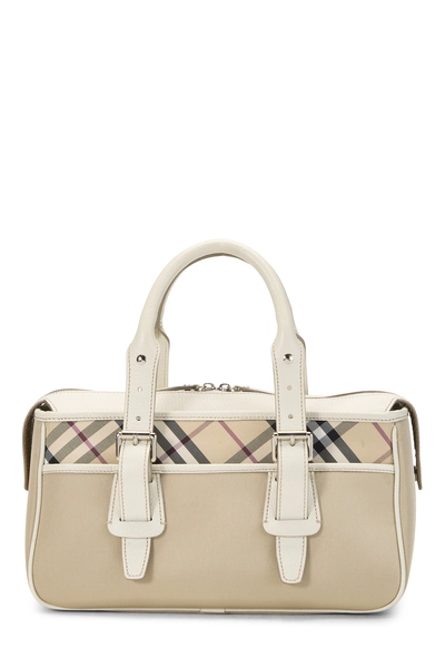 Burberry White Nylon Check Satchel Handbag Small