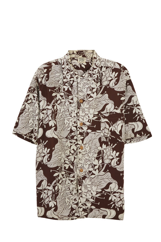 Brown Floral Hawaiian Surf Hawaiian Shirt, , large image number 0