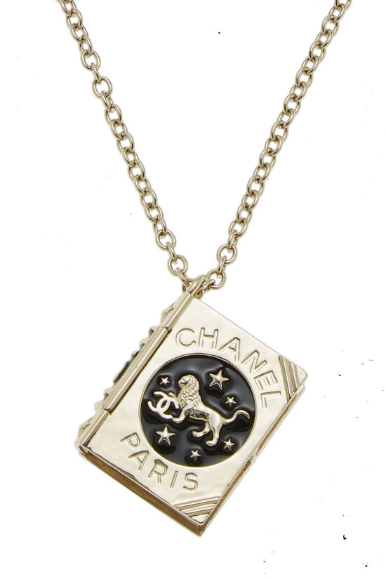 Gold Lion Book 'CC' Locket Necklace, , large image number 2