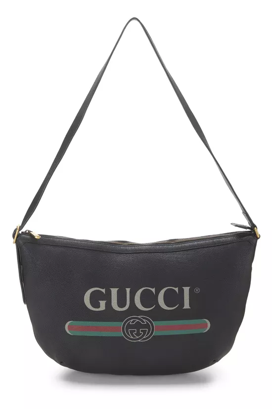 Black Leather Logo Half Moon Hobo, , large image number 0