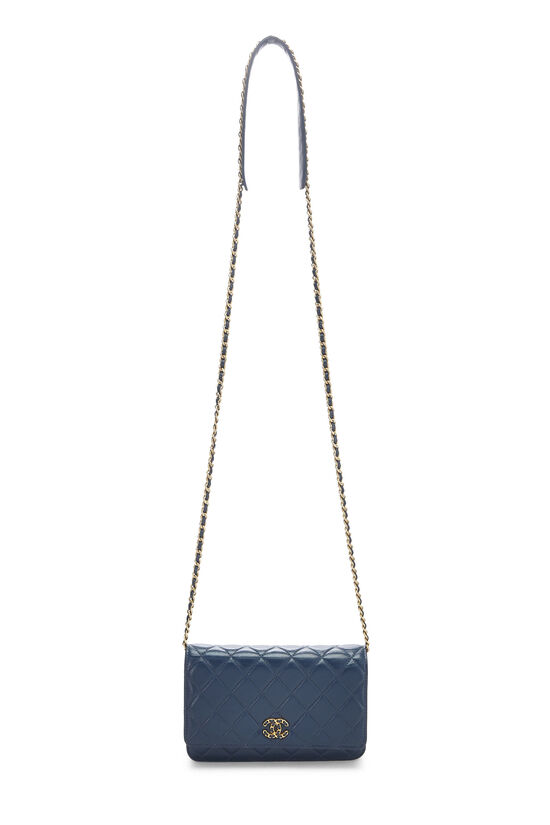 CHANEL Aged Calfskin Quilted Gabrielle Wallet On Chain WOC Navy