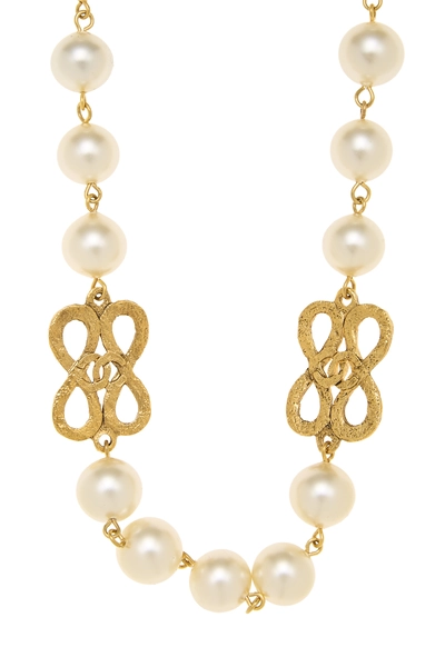 Gold & Faux Pearl Infinity Necklace, , large