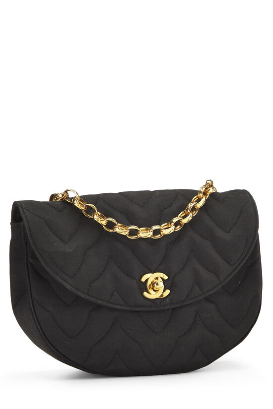 Chanel Vintage Black Quilted Lambskin Half Moon Flap Shoulder Bag