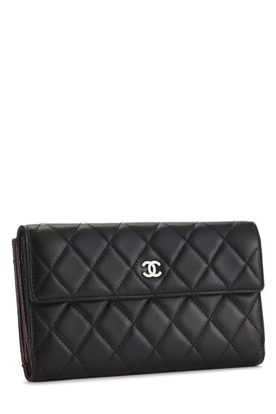 Black Lambskin Quilted Flap Wallet, , large image number 1
