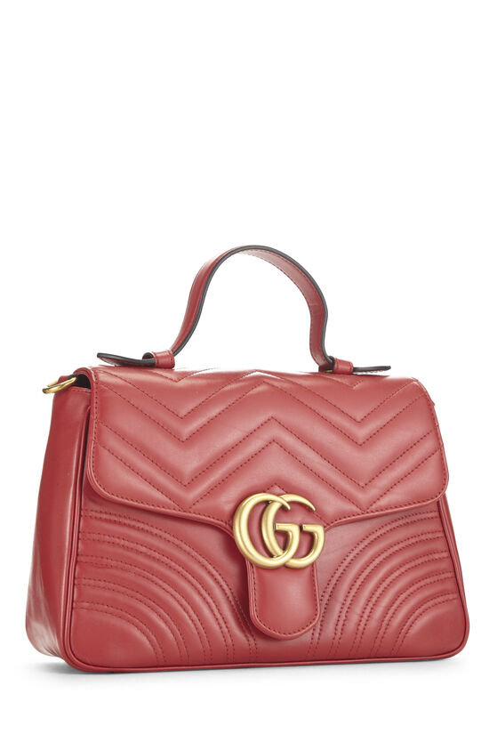 Red Leather GG Marmont Top Handle Shoulder Bag Small, , large image number 1
