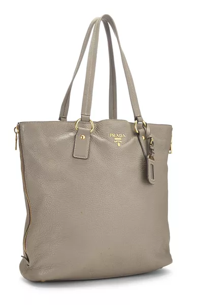 Grey Vitello Daino Side Zip Tote Large, , large