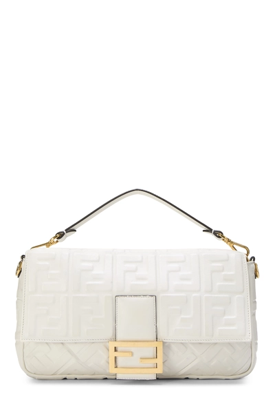 Fendi White Embossed Convertible Baguette Large