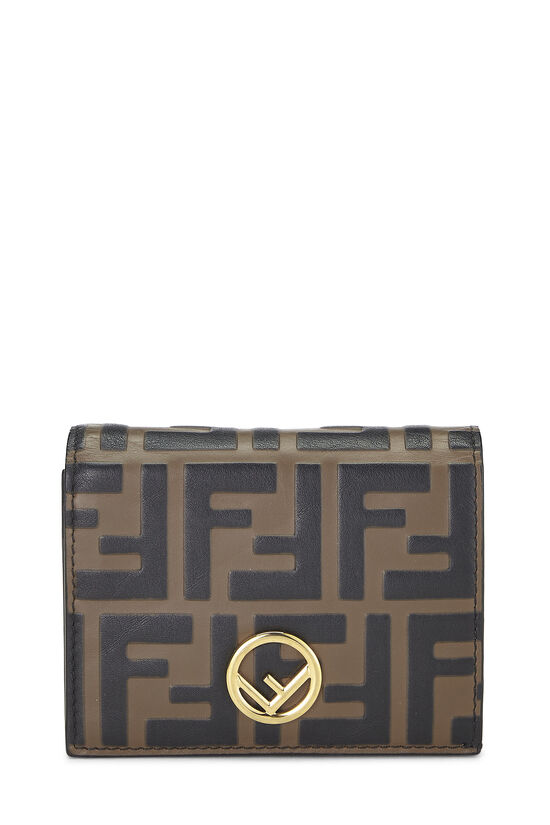Brown Embossed Leather 'F is Fendi' Compact Wallet, , large image number 0