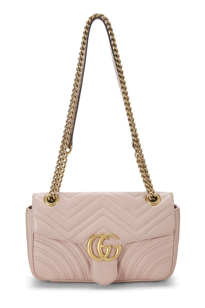 Gucci Pink Leather GG Marmont Matelassé Shoulder Bag Small