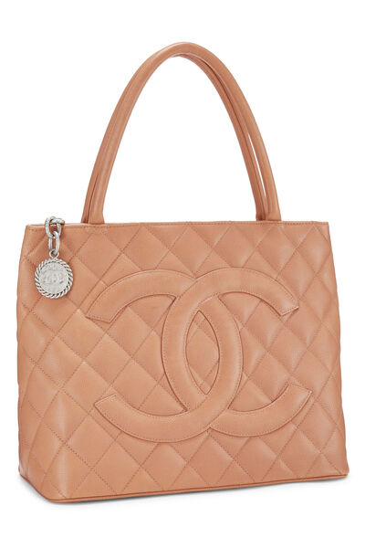 Coral Quilted Caviar Medallion Tote, , large