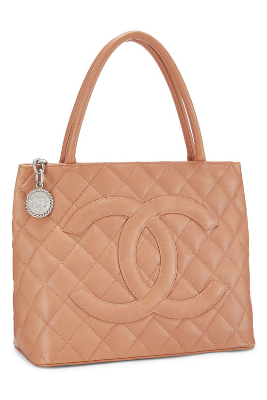 Coral Quilted Caviar Medallion Tote