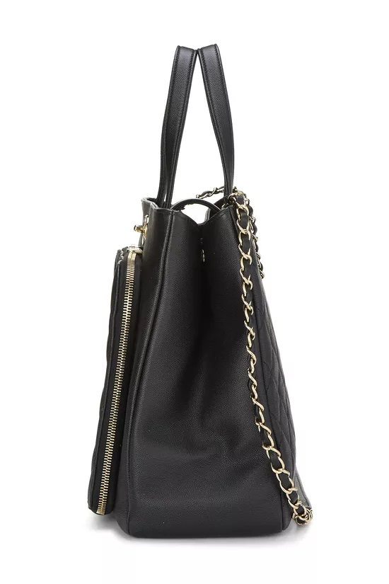 Black Quilted Caviar Business Affinity Shopping Bag Large, , large image number 2