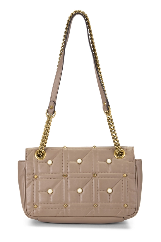 Beige Leather Pearl GG Marmont Shoulder Bag Small, , large image number 3