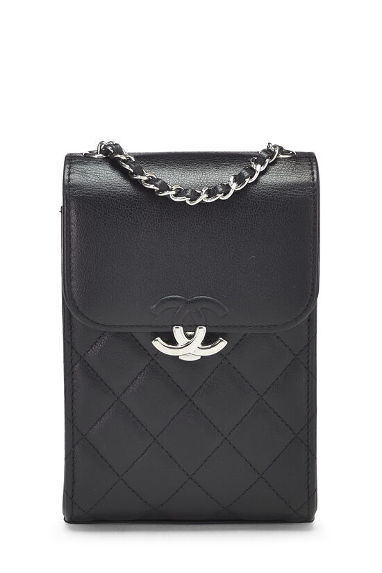Black Quilted Lambskin Chain Phone Clutch, , large image number 0