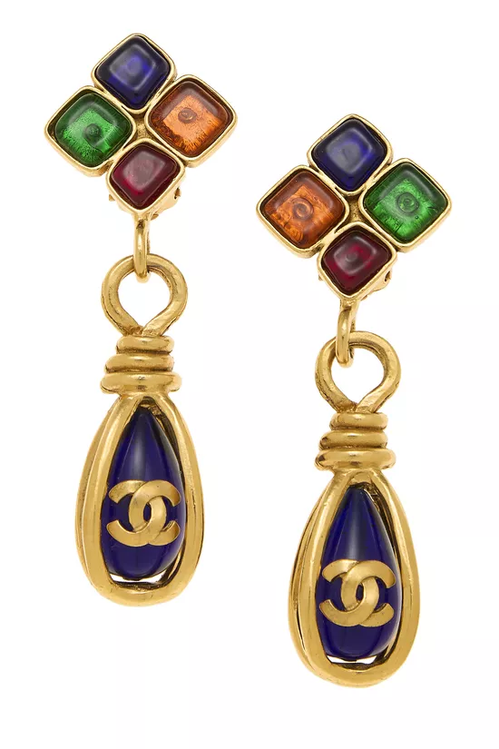 Gold Multicolor Gripoix Dangle Earrings, , large image number 0