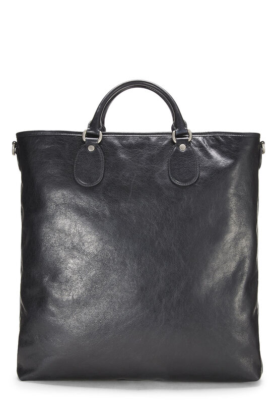 Black Grained Leather Convertible Tote, , large image number 4
