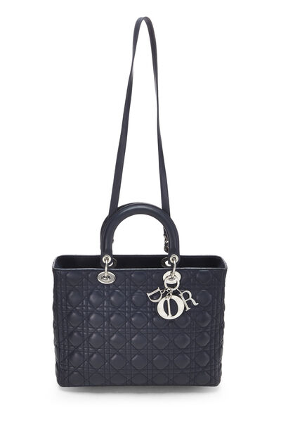 Navy Cannage Quilted Lambskin Lady Dior Large, , large