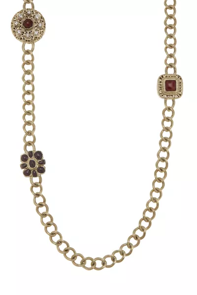 Gold & Multicolor 'CC' Charm Necklace Large, , large