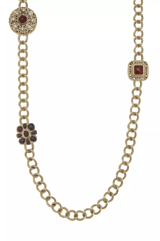 Gold & Multicolor 'CC' Charm Necklace Large, , large image number 1