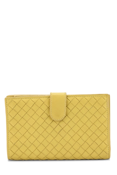Yellow Intrecciato Compact Zip Around Wallet