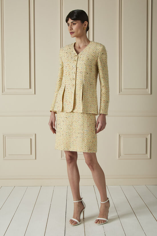 Chanel Yellow & Multicolor Wool Blend Tweed Jacket and Dress Set 60CHX-080