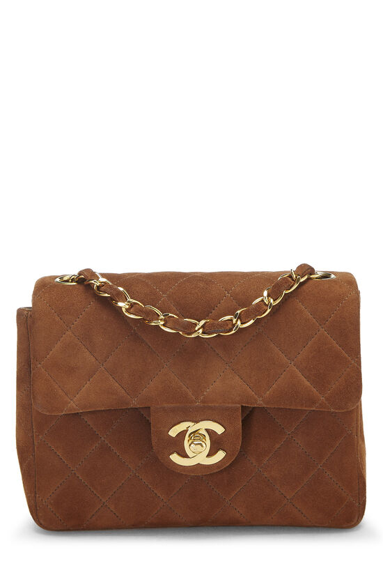 Brown Quilted Suede Classic Square Flap Mini, , large image number 1