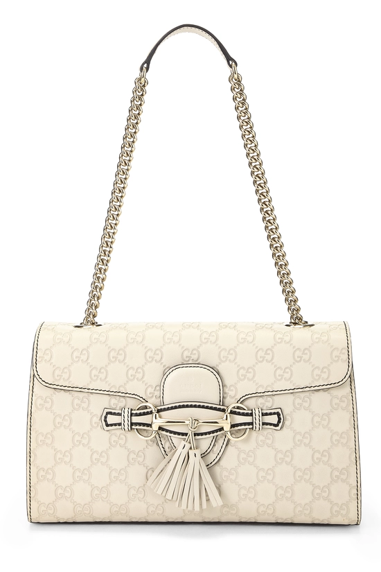 White Guccissima Leather Emily Chain Shoulder Bag, , large image number 0