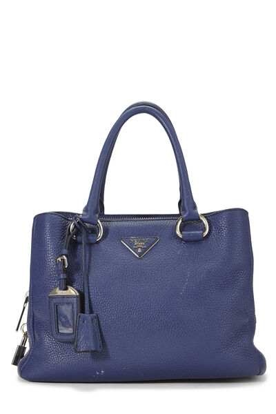 Blue Vitello Daino Convertible Zip Handbag Small